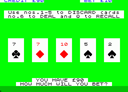 Игра Poker [1] (ZX Spectrum)